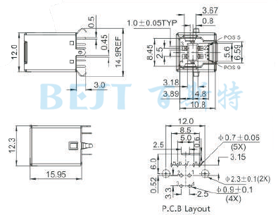 USB插座USB-B-01 3.0參考圖紙 USB插座USB-B-01 3.0參考圖紙